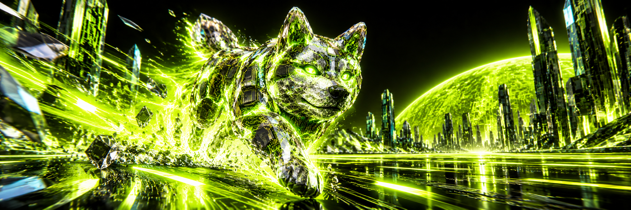 Silicon Inu sprinting across a luminous data highway